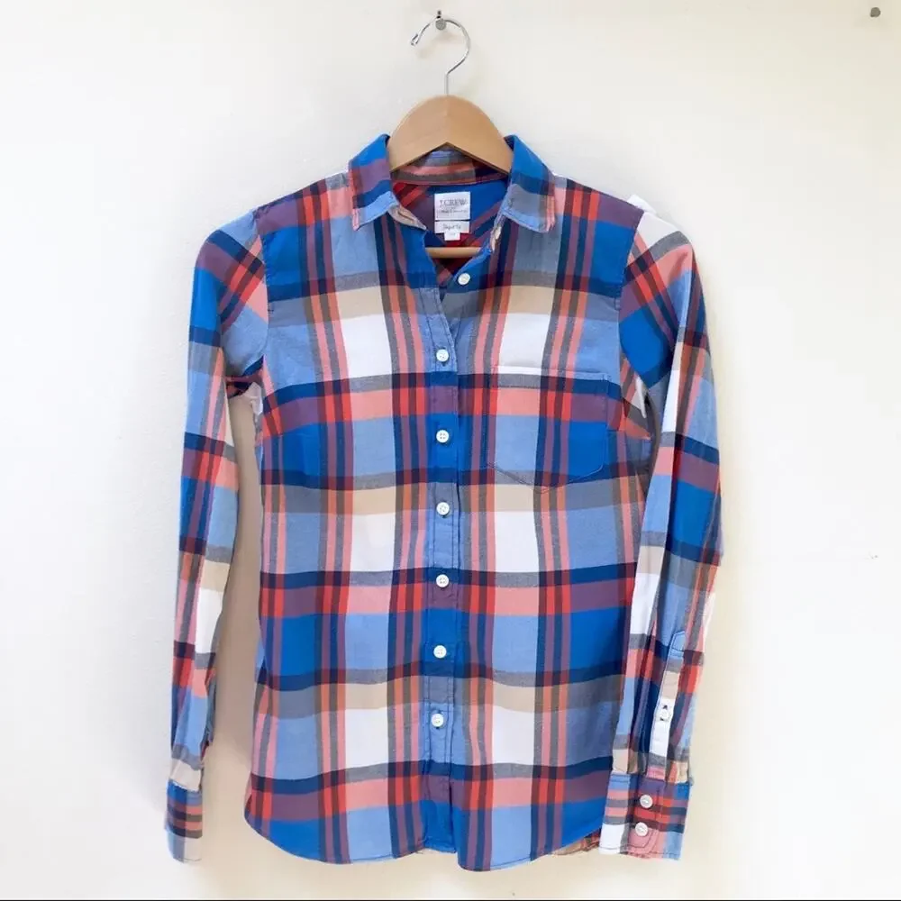 J. Crew Factory Perfect Fit Long Sleeve Plaid Button-down Shirt Blue Women’s XXS